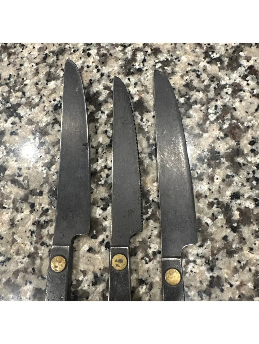 Hammered Steel Rivet Flatware 3 Knives Jefferson Mack Rare Restoration Hardware